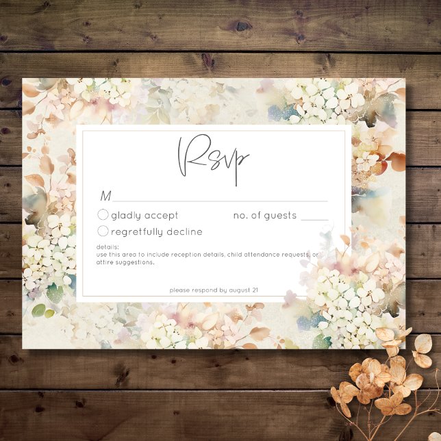 Cartons Réponse Romantique Neutre Vintage Hydrangeas Mariage (Romantic Neutral Vintage Hydrangeas Wedding RSVP Card)
