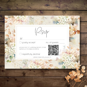Cartons Réponse Romantique Neutre Vintage Hydrangeas Mariage QR
