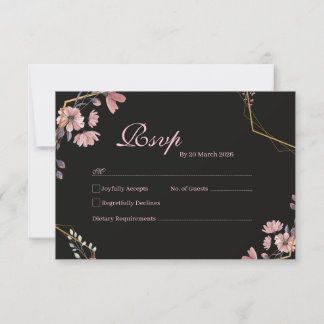 Cartons Réponse Romantique Noir Blush Rose Floral 