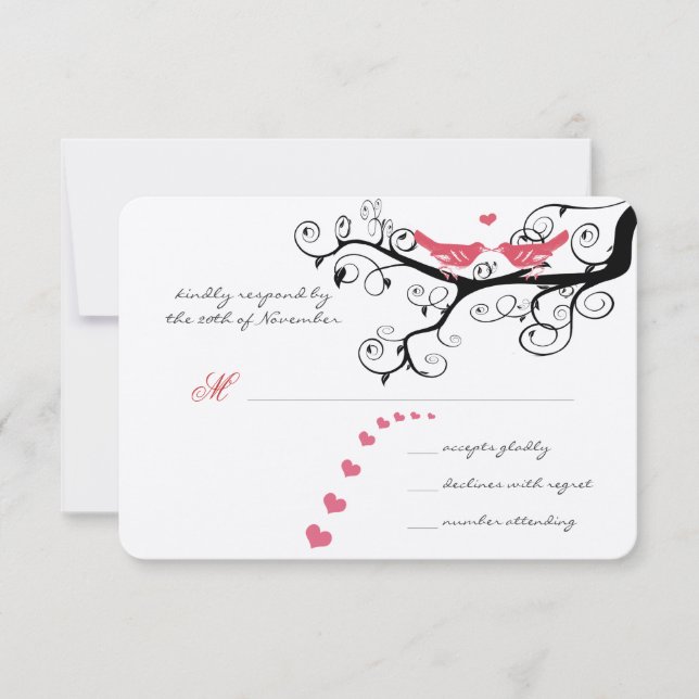 Cartons Réponse Romantique Tourbillonnant Pink Lovebird Tree Maria (Devant)