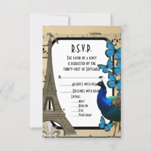 Cartons Réponse Romantique vintage Paris mariage R.S.V.P