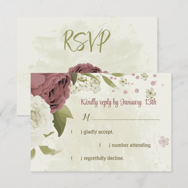 Cartons Réponse rose blanc poussiéreux fleurs mariage botanique (Devant / Derrière)