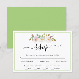 Cartons Réponse Rose blanc rose sauvage à fleurs vertes mariage RS