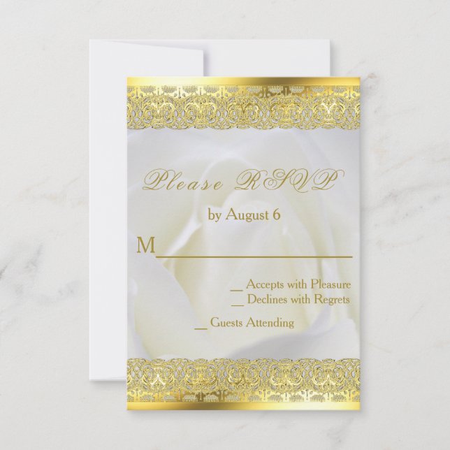 Cartons Réponse Rose blanche avec Mariage dentelle or (Devant)