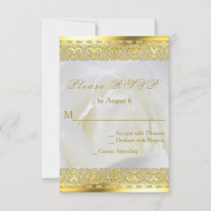 Cartons Réponse Rose blanche avec Mariage dentelle or