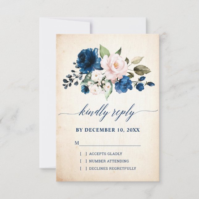 Cartons Réponse Rose bleu bleu bleu marine Floral Russe Mariage ca (Devant)
