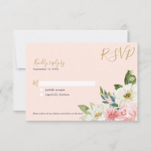 Cartons Réponse Rose Blusush Rose Marine Blanc Floral Mariage