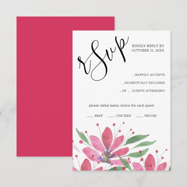 Cartons Réponse Rose chaud Lotus Aquarelle Art (Devant / Derrière)