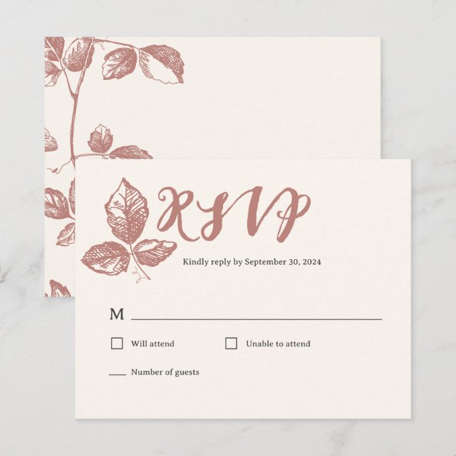 Cartons Réponse Rose chaud rustique Whimsical Mariage floral (Devant / Derrière)