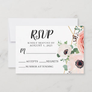 Cartons Réponse Rose Floral Élégant Fleurs modernes Mariage