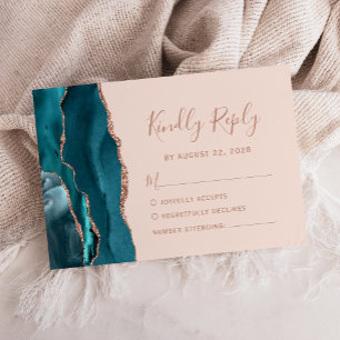 Cartons Réponse Rose Gold Bleu Sarcelle Agate Rose Pâle Mariage