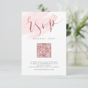 Cartons Réponse Rose Gold Blush Modern Script mariage code QR