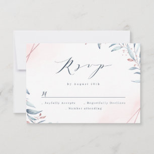 Cartons Réponse Rose Gold Dusty Blue Greenery Mariage géométrique