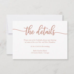 Cartons Réponse Rose Gold Elegant Calligraphie Mariage Détails Car