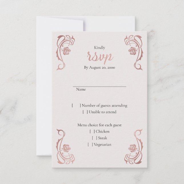 Cartons Réponse Rose Gold Floral Fairytale Mariage (Devant)
