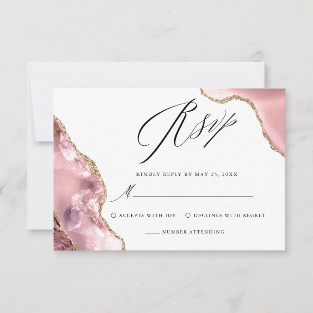 Cartons Réponse Rose Gold Parties scintillant noir Script Mariage  (Devant)