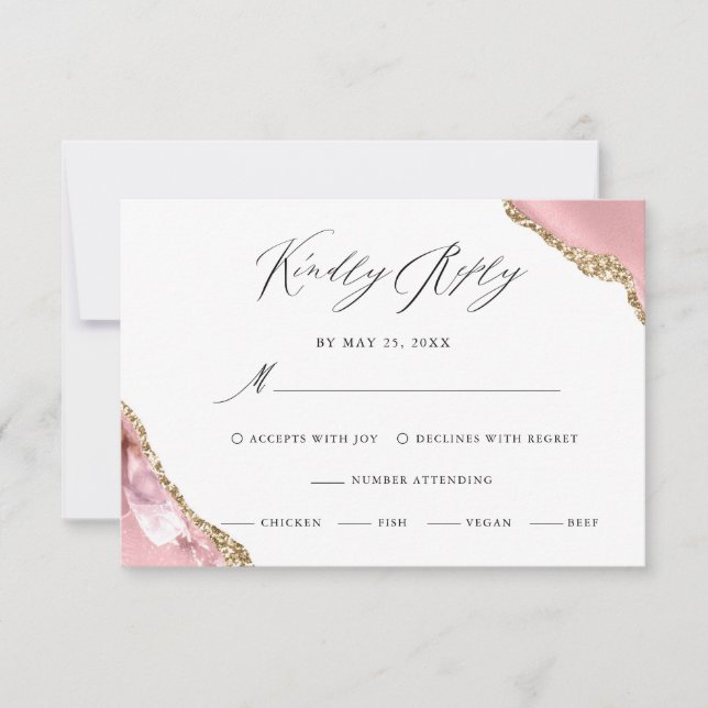 Cartons Réponse Rose Gold Parties scintillant noir Script Mariage  (Devant)