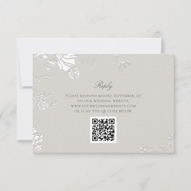 Cartons Réponse Rose Ivory Sonnet Formel Classique Code QR Mariage (Devant)