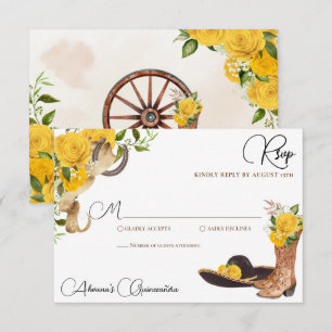 Cartons Réponse Rose jaune Rustique Charro Quinceanera Ouest
