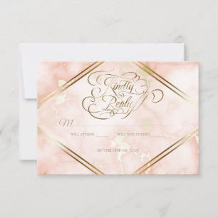 Cartons Réponse Rose mariage et marbre d'or