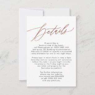 Cartons Réponse Rose moderne Gold Calligraphie Mariage Détails Car