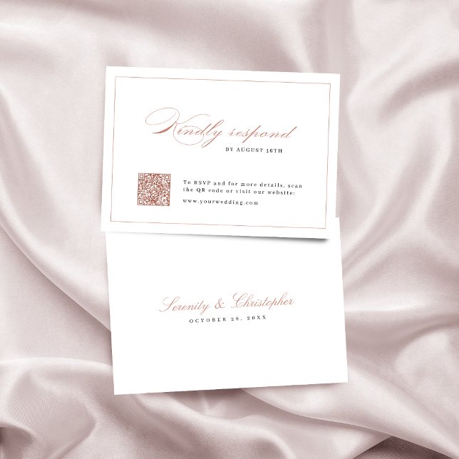 Cartons Réponse Rose or Classic Élégance Script code QR mariage (Rose gold Classic Elegance Script QR code wedding RSVP Card)