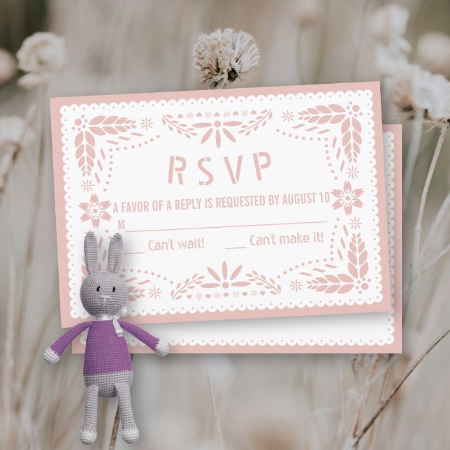 Cartons Réponse Rose or et blanc papillon picado bébé douche (Créateur téléchargé)