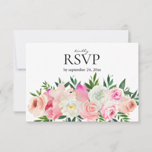 Cartons Réponse Rose Pâle & Fleurs Grises avec Repas de Mariage