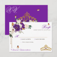 Rose papillon Royal Purple Gold Tiara Quinceanera