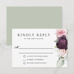 Cartons Réponse Rose romantique Aquarelle Mariage botanique