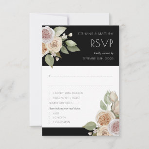 Cartons Réponse Rose rose pâle Dusty Botanique Mariage noir