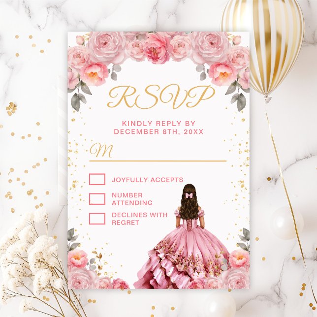 Cartons Réponse Rose Rose princesse Floral Quinceañera (Créateur téléchargé)