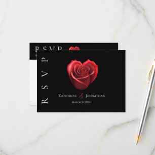 Cartons Réponse Rose rouge en forme de coeur moderne-RSVP-Mariage-