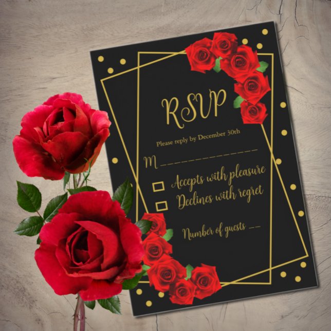 Cartons Réponse Rose rouge Noir et or Quinceañera (Créateur téléchargé)