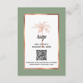 Cartons Réponse Rose Sage Gold Copper Palm Tree QR Code Mariage