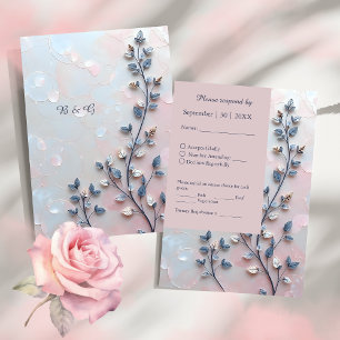 Cartons Réponse rose saumon et ton perle branche botanique mariage