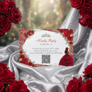 Cartons Réponse Roses aquarelle rouges et argent Quinceañera rouge