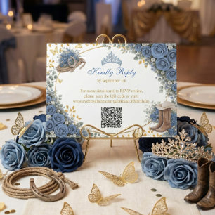 Cartons Réponse Roses bleues occidentales Quinceañera Country doré