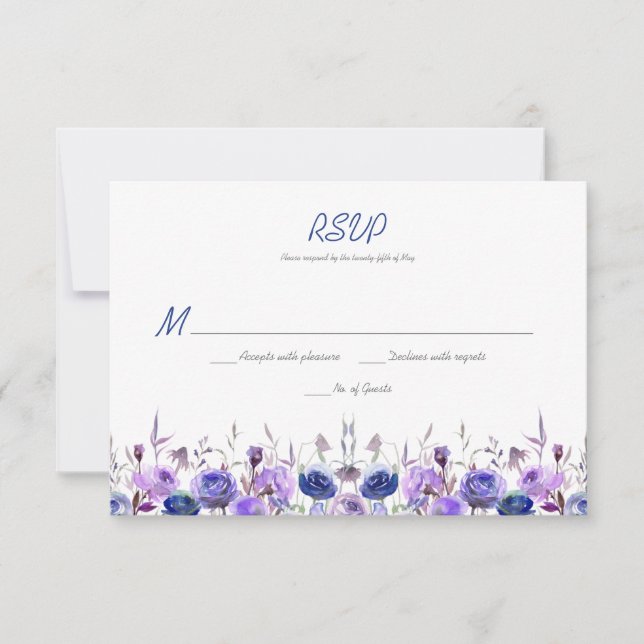 Cartons Réponse Roses d'aquarelle bleu marine violet de lavande RS (Devant)