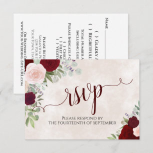 Cartons Réponse Roses rose et rouge Élégant Mariage de calligraphi
