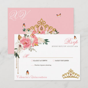Cartons Réponse Roses roses roses Gold Gemstone Tiara Quinceanera