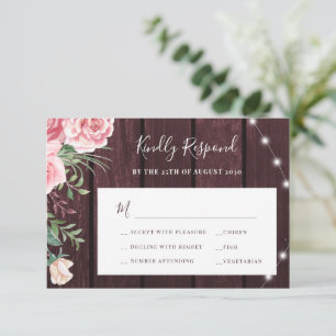 Cartons Réponse Roses roses roses rousses rustiques mariage en boi
