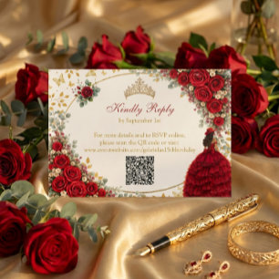 Cartons Réponse Roses Rouges Papillons Dorés Quinceañera