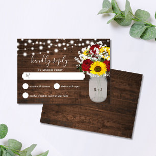 Cartons Réponse Roses rustiques de tournesols Mason Jar Lumières M