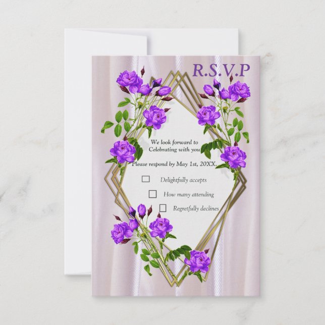 Cartons Réponse Roses violets d'aquarelle violette sur soie rose (Devant)