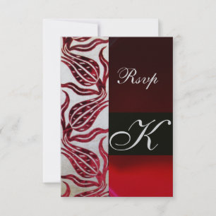 Cartons Réponse ROUGE DAMASK VELVET TULIPS MONOGRAMME Bourgogne Ar