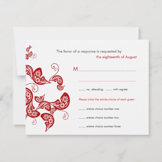 Cartons Réponse Rouge Floral Boho Peacock Eastern Chic Mariage asi (Devant)
