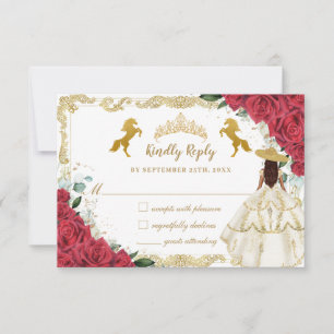 Cartons Réponse Rouge Floral Quinceañera Charro Cheval Robe blanch