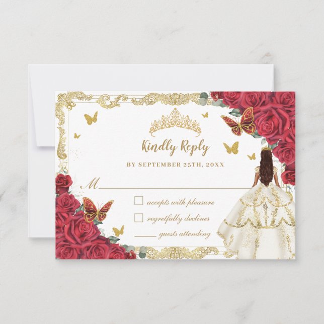 Cartons Réponse Rouge Floral Quinceañera ivoire Robe blanche Princ (Devant)