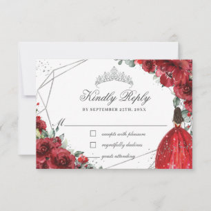 Cartons Réponse Rouge Floral Quinceañera Silver Tiara Princesse Ro